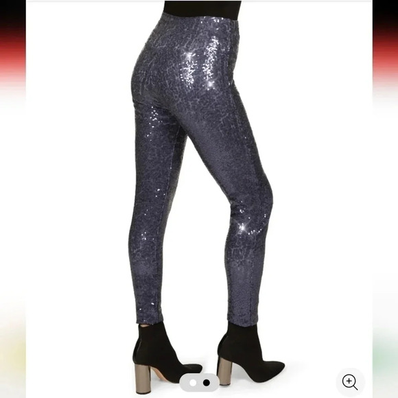 Tipsy Elves Blue Sequin High Waisted Leggings Women's Size L - Picture 2 of 14